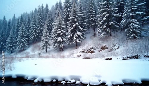 눈 쌓인 산골짜기 흐르는 물2