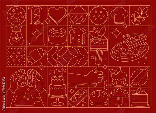 Linear and Outline Pattern and Background for Bakery and Culinary Designs