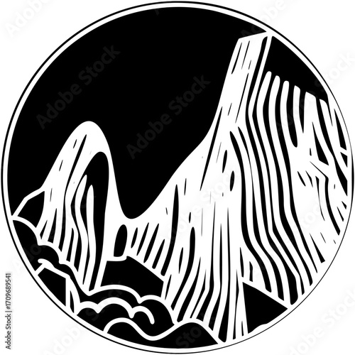 Black and white vector illustration of a fish head tribal tattoo design background circle abstract