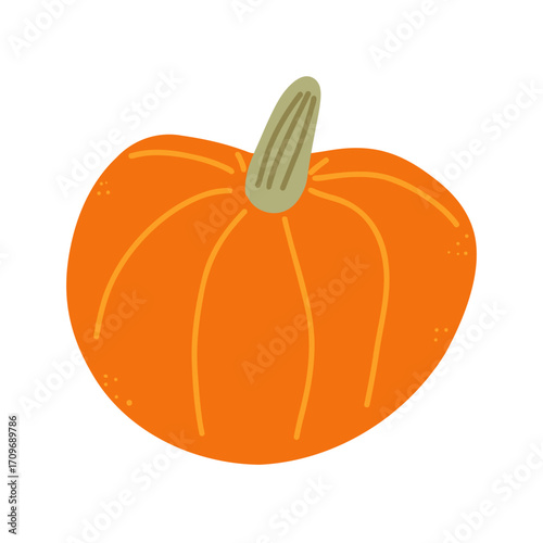 Orange Pumpkin illustration. Thanksgiving nutritious healthy food. Autumn harvest festival. Vegetable isolated vector item on white background. November autumnal color flat spot illustration