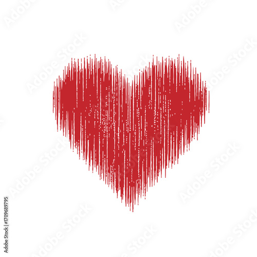 red heart icons set, love symbols on transparent background, pattern and hand-drawn brush shape vector illustration.