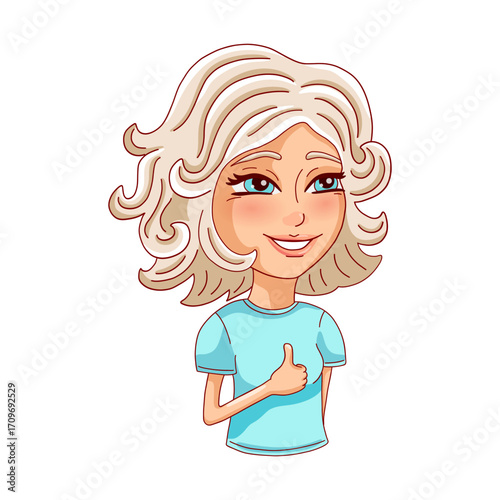 Female person shows like gesture, isolated on white background. Vector illustration.