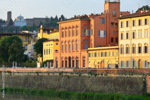 Photos Orange-painted Palazzo Capponi alle Rovinate Palace and other buildings on the south, left bank of the Arno seen from the north