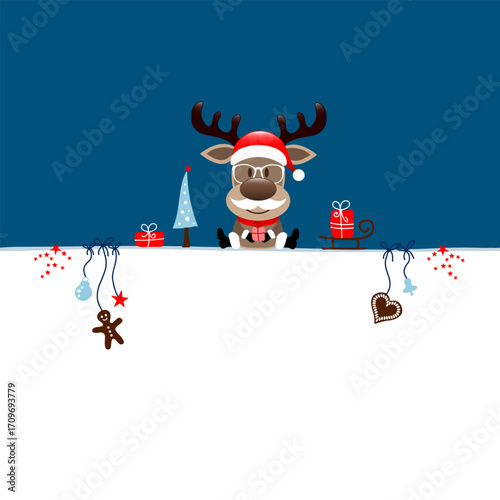 Wunschzettel Rentier Brille Schnurrbart Und Icons Weihnachten Blau