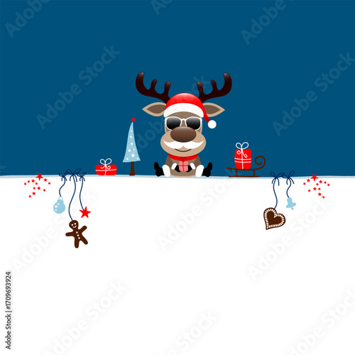 Wunschzettel Rentier Sonnenbrille Schnurrbart Und Icons Weihnachten Blau