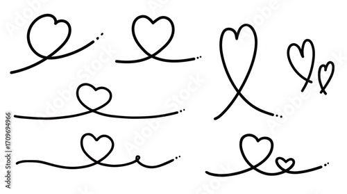 黒いくるんとしたハートのベクターイラストセット素材