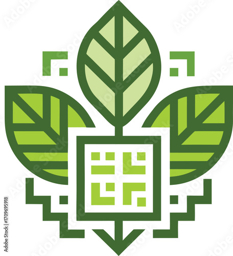 Minimal qr code styled leaf icon digital organic nature vector illustration eps vector