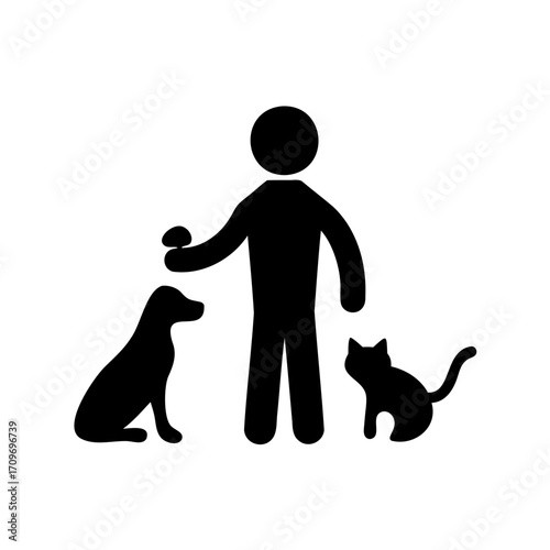 Icon depicting a person holding a treat with a dog and cat