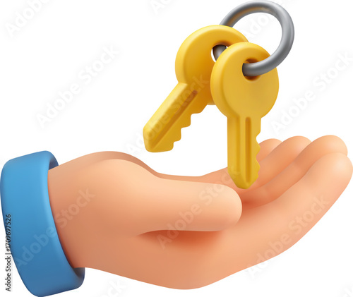 3D Vector Hand Holding Keys for Business Success, Real Estate, and Asset Management