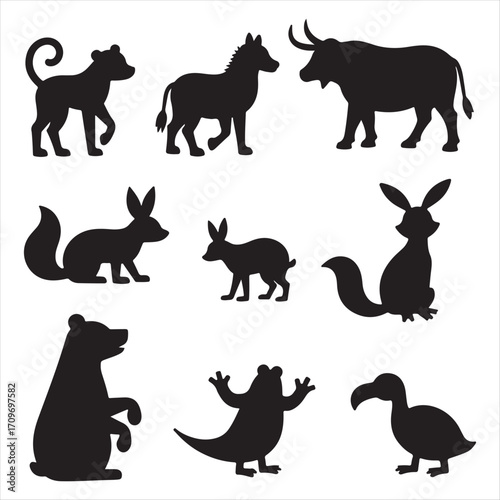 Collection of Animal Silhouettes  Black and White Wildlife Icons