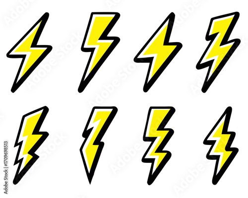 Lightning bolt icon set, Energy and thunder electricity symbol concept, vector Illustration