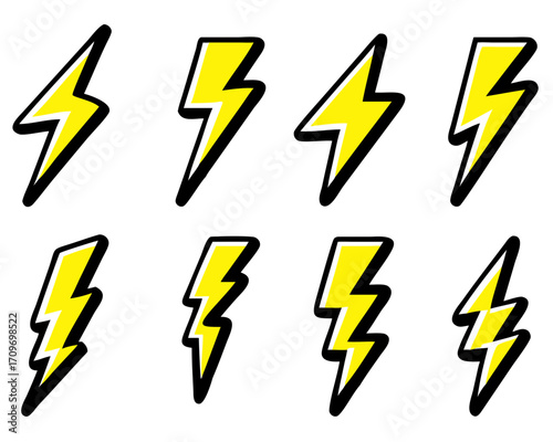Lightning bolt icon set, Energy and thunder electricity symbol concept, vector Illustration