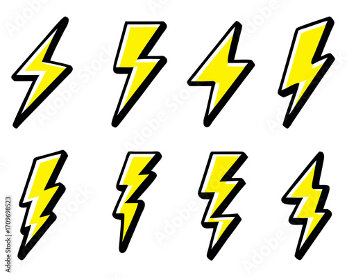 Lightning bolt icon set, Energy and thunder electricity symbol concept, vector Illustration