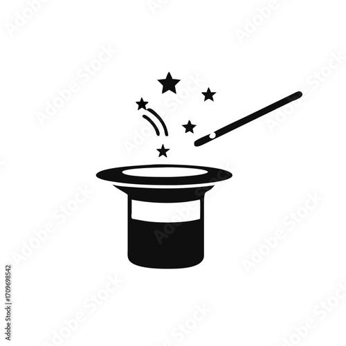 magic hat with wand vector icon, in trendy flat style