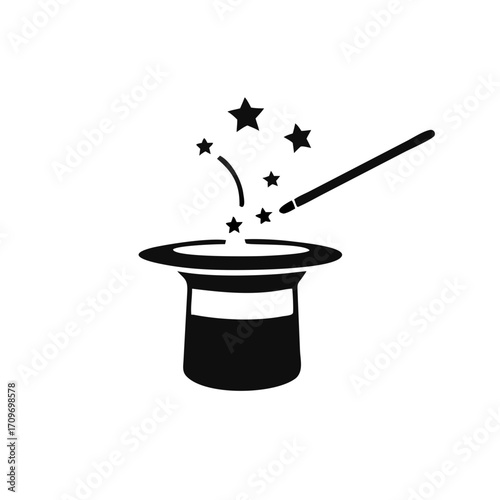 magic hat with wand vector icon, in trendy flat style