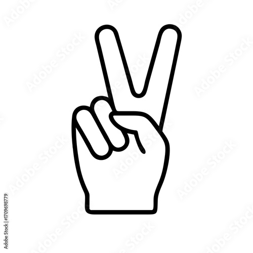 Hand gesture V icon in line style, Hand showing victory sign isolated on white background, peace and love with fingers