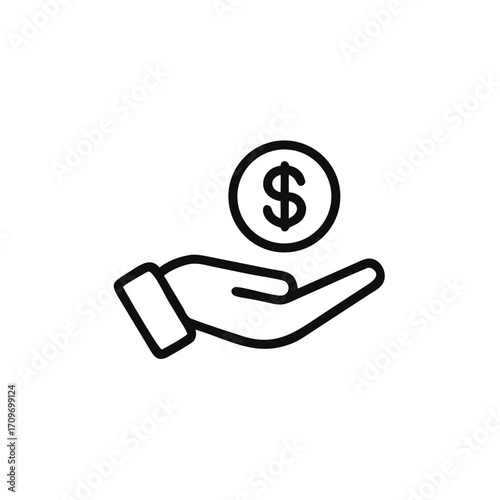 save money icon in line style, hand holding dollar isolated on white background, salary money, invest finance, hand holding dollar, money business concept,