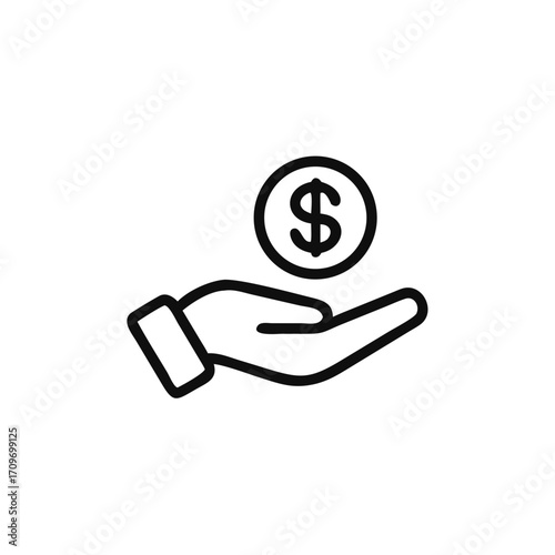 save money icon in line style, hand holding dollar isolated on white background, salary money, invest finance, hand holding dollar, money business concept,
