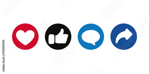 Abstract vector like comment and share icon set,