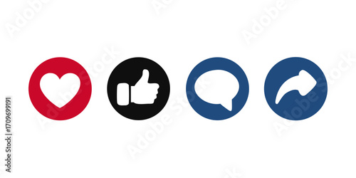 Abstract vector like comment and share icon set,