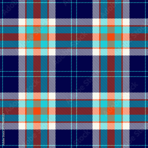 Seamless plaid pattern in vibrant colors. Ideal for textiles, backgrounds, or design accents, lending a touch of classic style with a modern feel.