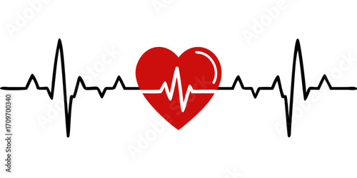 Heart pulse. Red and white colors. Heart beat monitor, cardiogram. medical background. for medical apps and websites. vector icon illustration