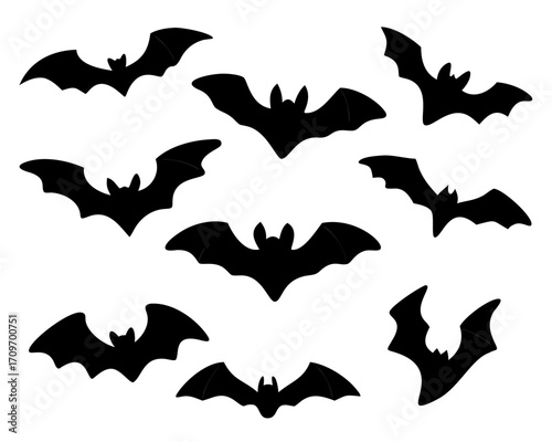 Black silhouettes of bats. isolated on white background. vector icon illustration