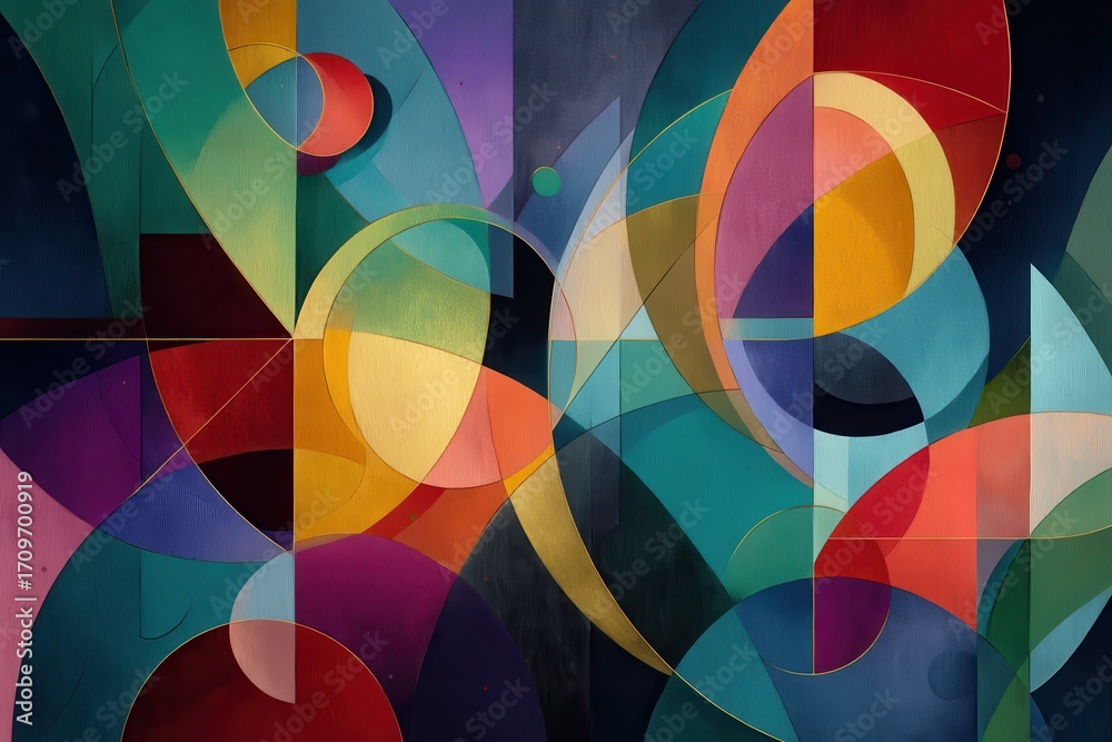 Obraz premium Vibrant abstract composition with geometric shapes in rich contrasting colors
