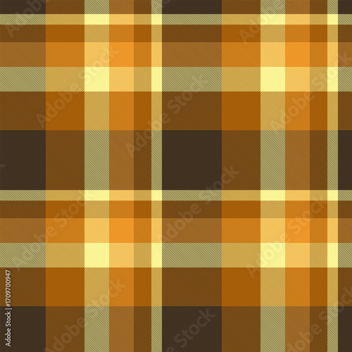 2025 texture tartan pattern, british textile plaid fabric. Colourful background check seamless vector in orange and dark colors.