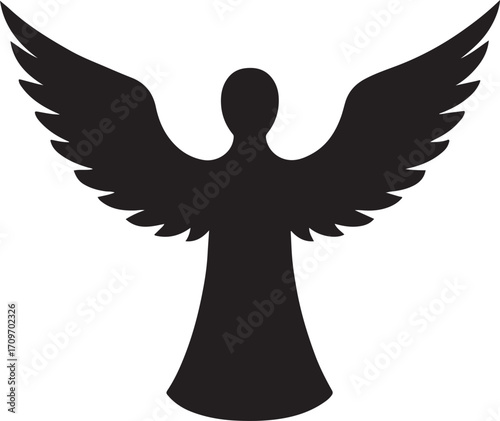 Angel wings spread wide silhouette vector, elegant design for fantasy, logo, and artwork.