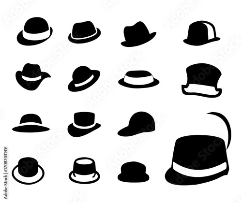 Vector Hat Silhouette Icon Set Collection. Stylish male and female. Fashion theme