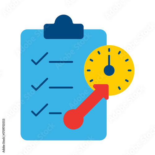Task checklist with speedometer Flat icon for productivity tracking and performance measurement, vector.