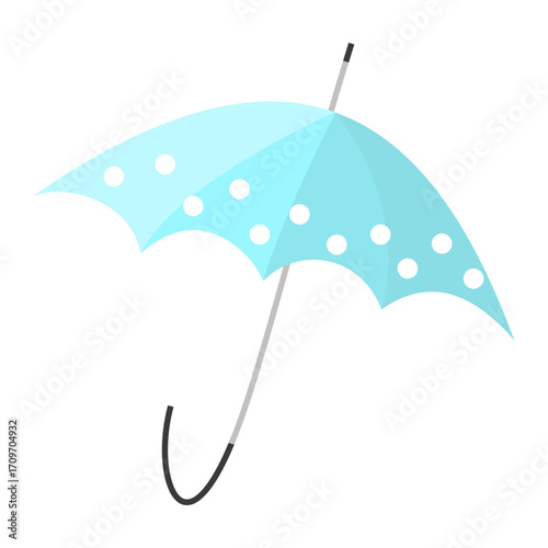 Light Blue Umbrella with White Polka Dots on White Background