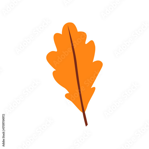 Simple orange oak leaf illustration in a flat style for autumn season decor