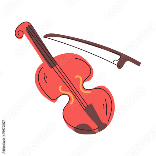 Elegant Violin with Bow Illustration on White Background for Musical Designs