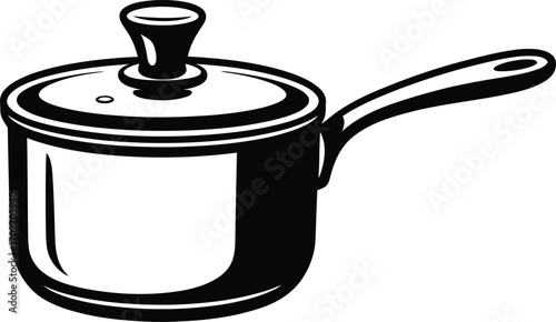 Black and White Cooking Pot Vector Illustration for Kitchen and Culinary Themed Designs