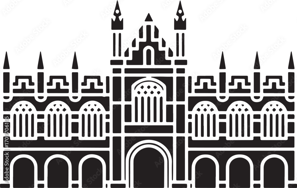 Fototapeta premium Cambridge University Silhouette Vector Illustration for Educational and Travel Projects