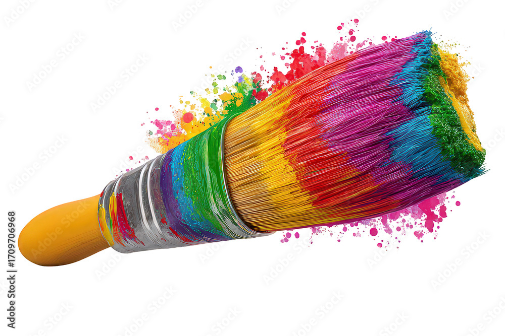 Fototapeta premium Colorful Paintbrush With Splattering Colors