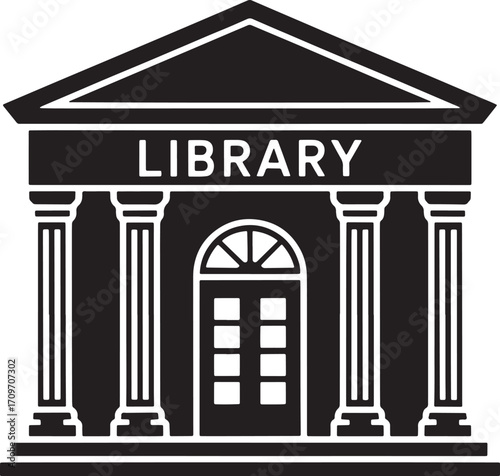 Elegant Library Building Icon Black Silhouette on Transparent Backdrop with Classic Architecture