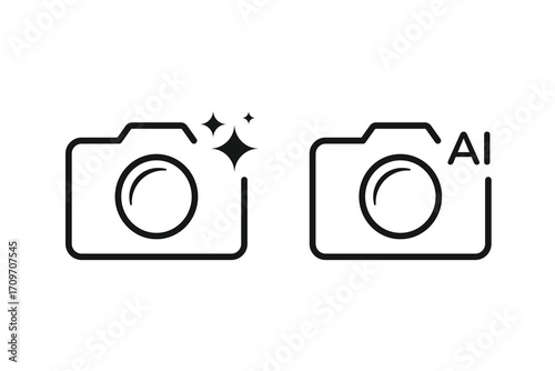 Ai camera icon. AI photo creator icon design. AI artificial intelligence app tools for image search or photo, vector symbol