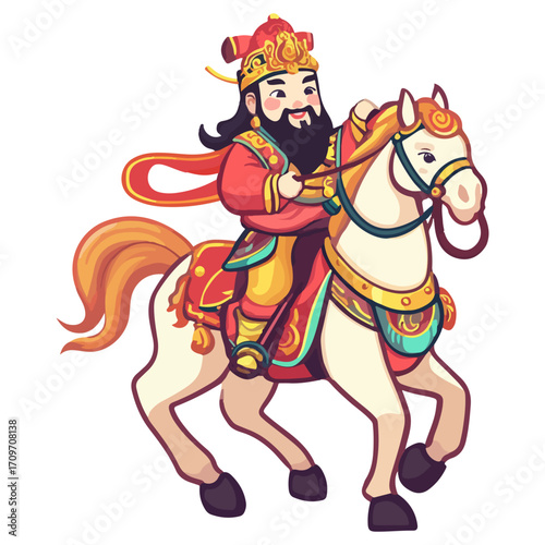 god of wealth on horseback, new year, asia, vector, transparent background, festival, god of wealth, horse, ride