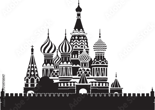 Iconic Silhouette of Saint Basil's Cathedral in Moscow Russia Against Transparent Background Vector