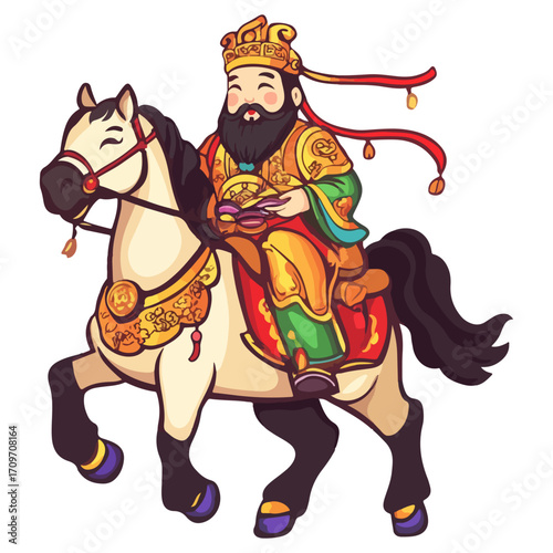 god of wealth on horseback, new year, asia, vector, transparent background, festival, god of wealth, horse, ride