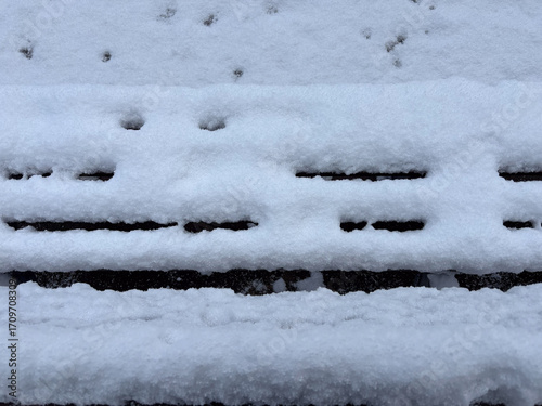 Minimalist Abstract of Snow Covered Park Bench Slats