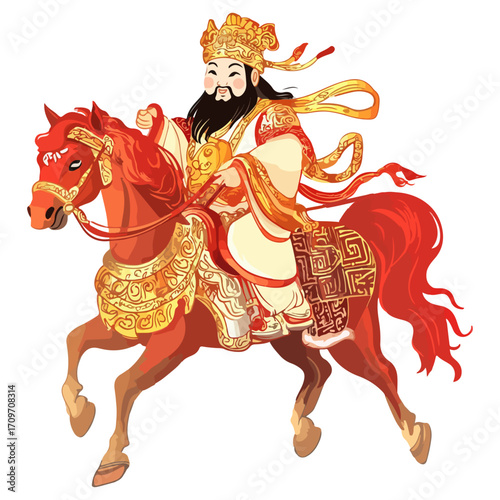 god of wealth on horseback, new year, asia, vector, transparent background, festival, god of wealth, horse, ride