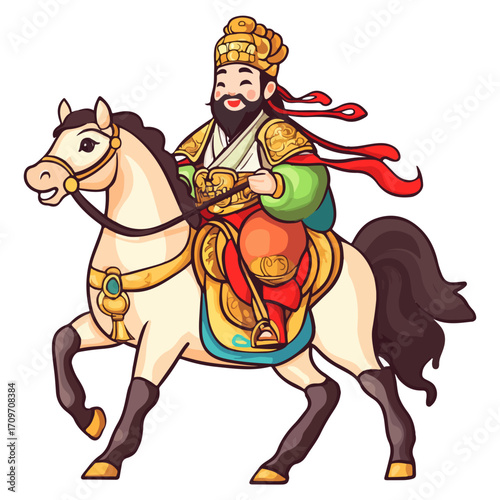 god of wealth on horseback, new year, asia, vector, transparent background, festival, god of wealth, horse, ride