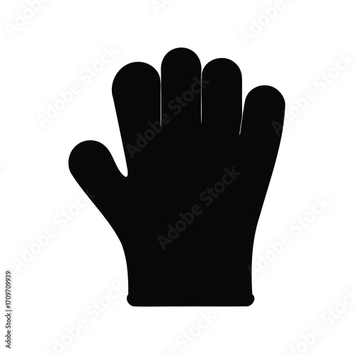 Black silhouette of a protective glove, providing safety and cleanliness with coverage