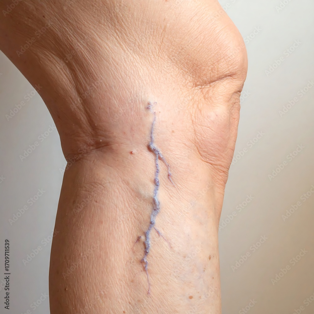 Fototapeta premium Knee with visible vein and scar