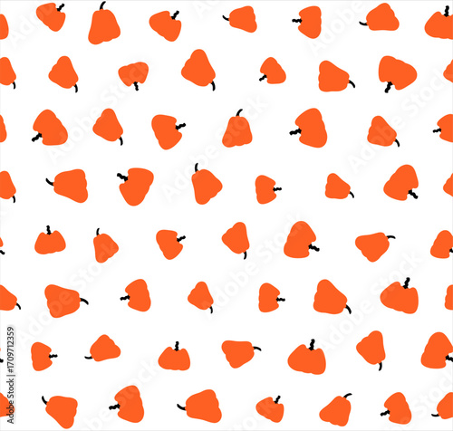 Seamless pattern with scattered hand drawn pumpkins. Simple autumn background with a random texture for Halloween or Thanksgiving wallpaper and fabric design.
