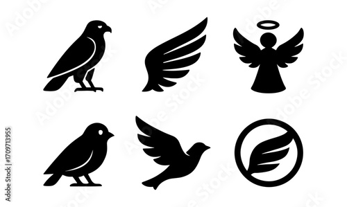 Minimalist bird and angel silhouettes design collection